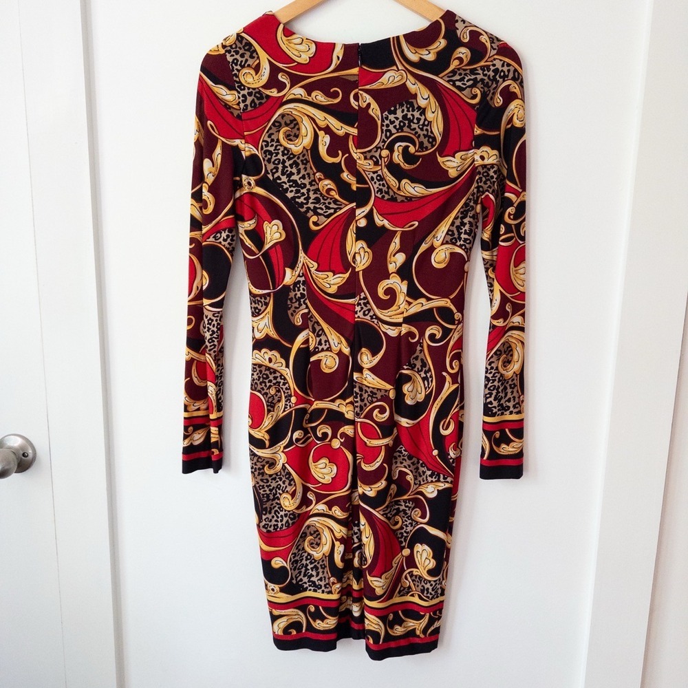 Y2K Cache Babydoll Dress Womens Small Tight Midi Glam Mob Wife 2000s Bratz Red - Picture 8 of 10